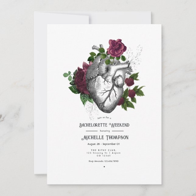 Burgundy Floral Gothic Bachelorette Weekend Invitation (Front)