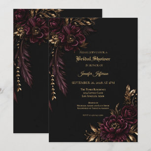 Burgundy Floral Gothic Bridal Shower invitation