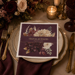 Burgundy Floral Gothic Personalised Wedding Napkin
