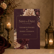 Burgundy Floral Gothic Save the Date Card