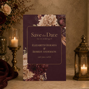 Burgundy Floral Gothic Save the Date Card
