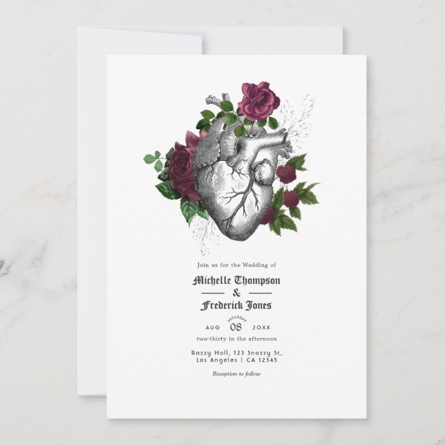 Burgundy Floral Gothic Wedding Invitation (Front)