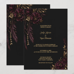 Burgundy floral Gothic Wedding Invitation