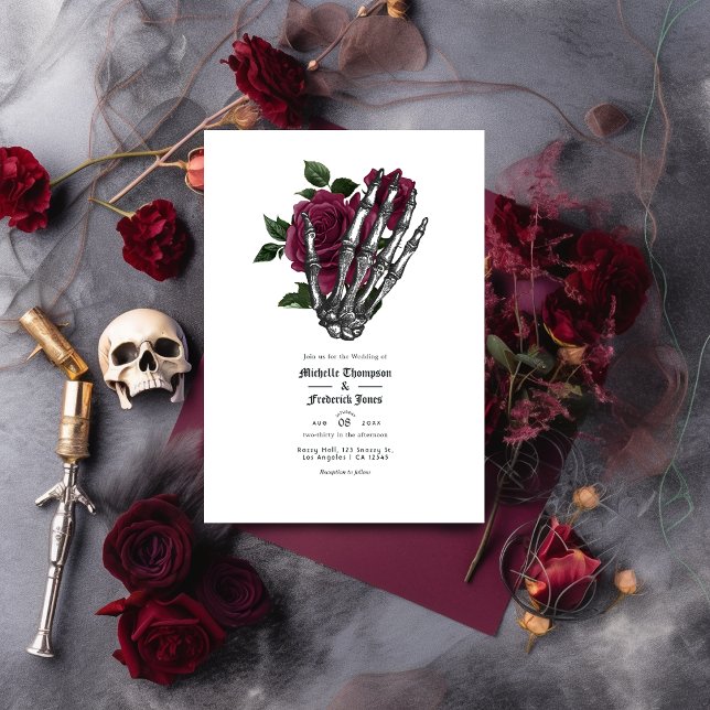 Burgundy Floral Gothic Wedding QR Code Invitation (Creator Uploaded)
