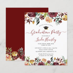 Burgundy Floral Graduation Party Invitation