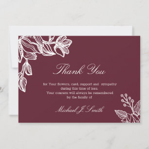 Burgundy Floral Graphic  Modern Funeral Sympathy Thank You Card