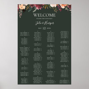 Burgundy Floral   Green Alphabetical Seating Chart