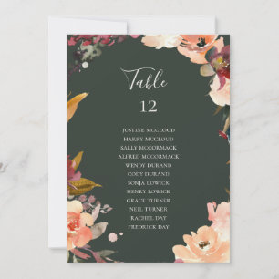 Burgundy Floral   Green Table Number Seating Chart