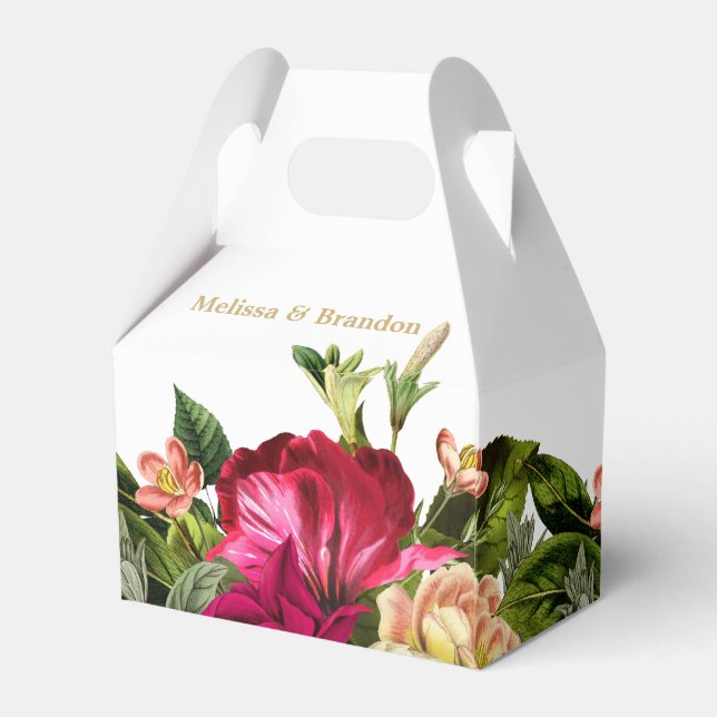 Burgundy Floral Green White Gold Wedding Party Favour Box (Back Side)