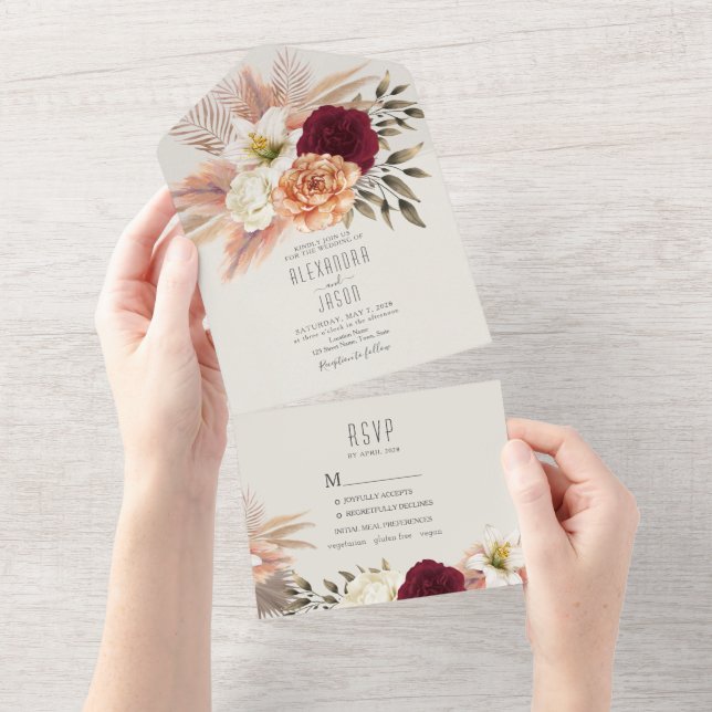 Burgundy Floral Greenery All-in-One Invite (Tearaway)