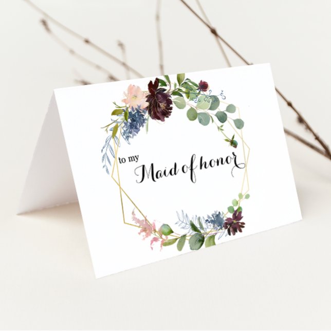 Burgundy Floral Greenery Maid of Honor Thank You Card (Creator Uploaded)