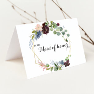 Burgundy Floral Greenery Maid of Honour Thank You