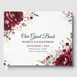 Burgundy Floral Greenery Personalised Wedding Guest Book
