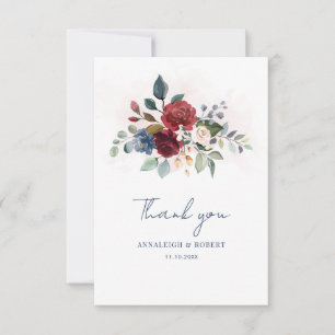 Burgundy Floral Greenery Script Wedding Thank You Card