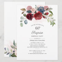 Burgundy Floral Greenery Surprise 60th Birthday