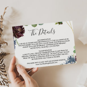 Burgundy Floral & Greenery Wedding Details Insert Invitation