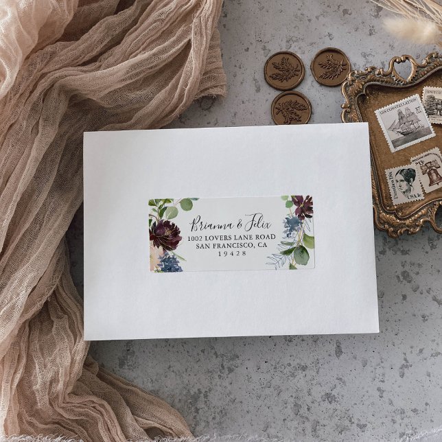 Burgundy Floral Greenery Wedding RSVP Address Label (Creator Uploaded)