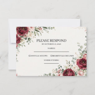 Burgundy Floral Greenery Wedding RSVP Card