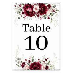 Burgundy Floral Greenery Wedding Table Number