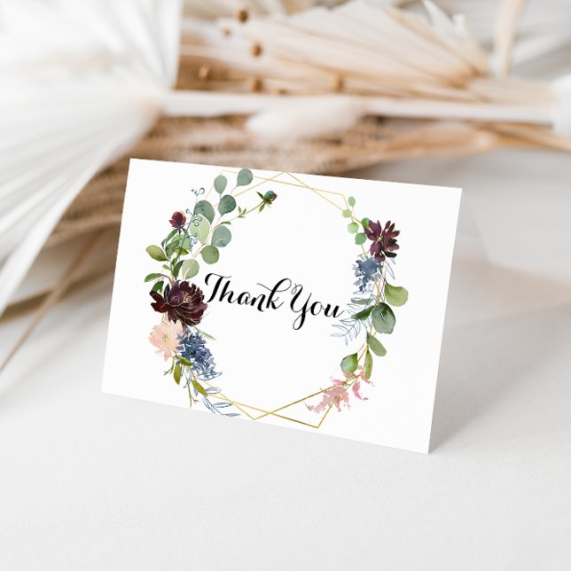 Burgundy Floral Greenery Wedding Thank You Card (Creator Uploaded)