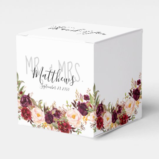 Burgundy Floral Hand Lettered Chic Rustic Wedding Favour Box | Zazzle.co.nz