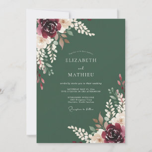 Burgundy Floral Harvest Wedding Invitation