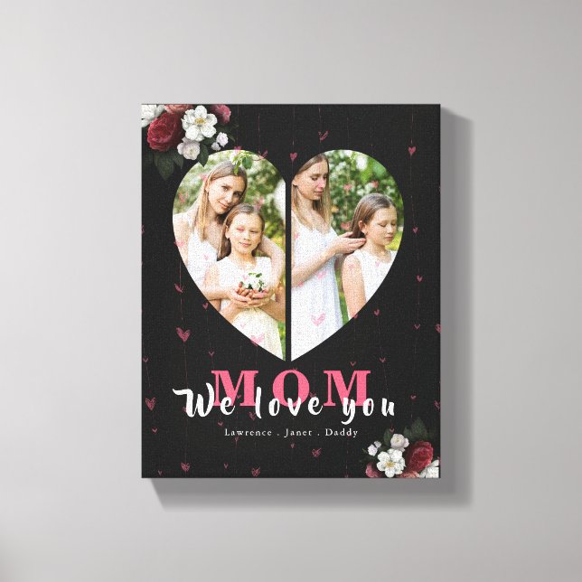 Burgundy Floral Heart Shaped Gift for Mother's day Canvas Print (Front)