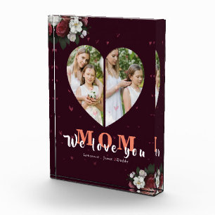 Burgundy floral Heart Shaped Gift for Mother's day Photo Block