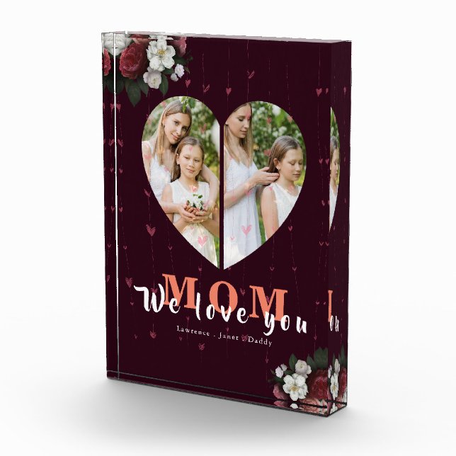 Burgundy floral Heart Shaped Gift for Mother's day Photo Block (Right)