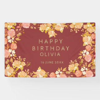 Burgundy Floral Heart- Shaped Happy Birthday Banner