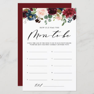 Burgundy Floral How Old Was The Mum Shower Game