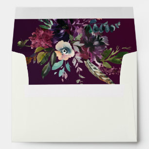 Burgundy Floral Ivory Cream Envelope
