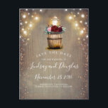 Burgundy Floral Lantern Rustic Fall Save the Date Announcement Postcard<br><div class="desc">Burgundy floral lantern and wine barrel rustic country save the date postcards</div>