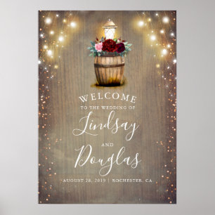 Burgundy Floral Lantern Rustic Wedding Sign