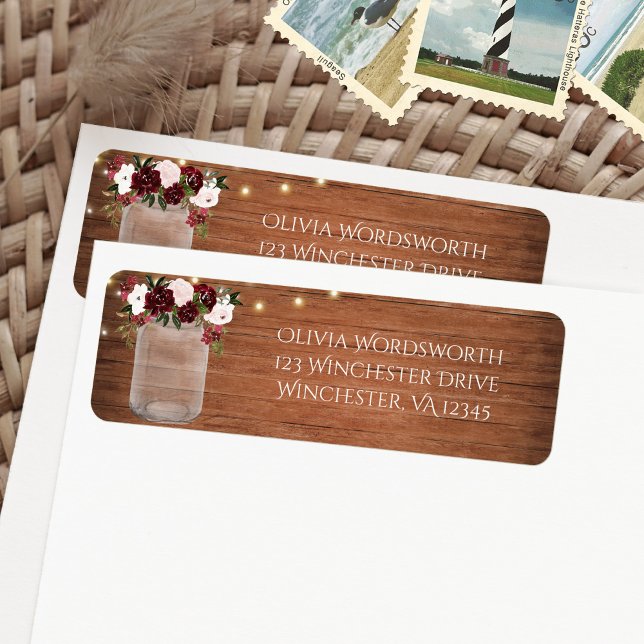 Burgundy Floral Lights Mason Jar Rustic Wedding (Creator Uploaded)