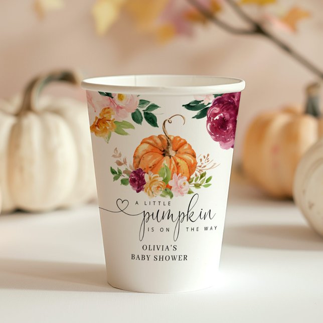 Burgundy floral little pumpkin baby shower paper cups (Creator Uploaded)
