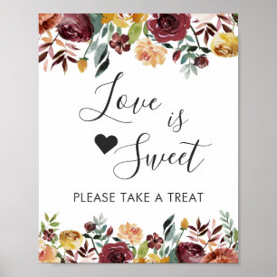 Burgundy Floral Love Is Sweet Dessert Bar Sign