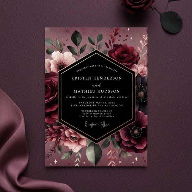 Burgundy Floral Luxe Wedding Invitation (Creator Uploaded)