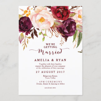 Burgundy Floral Marsala Wedding Invitation
