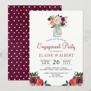 Burgundy Floral Mason Jar Engagement Party Card
