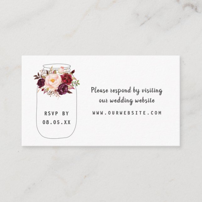 Burgundy Floral Mason Jar rsvp website card (Front)