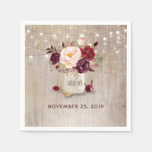 Burgundy Floral Mason Jar Rustic Napkin