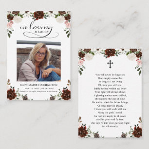 Burgundy Floral Memorial Photo Funeral Card