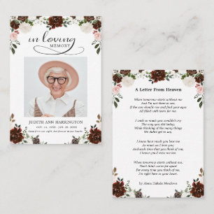 Burgundy Floral Memorial Photo Funeral Card