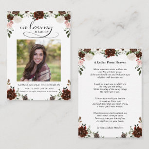 Burgundy Floral Memorial Photo Funeral Card