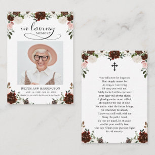 Burgundy Floral Memorial Photo Funeral Card