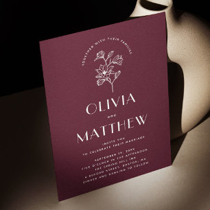 Burgundy Floral Minimalist Wedding   QR & Photo Invitation