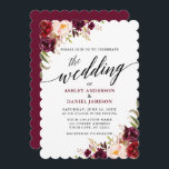 Burgundy Floral Modern Elegant Calligraphy Wedding Invitation<br><div class="desc">Modern Elegant Calligraphy Burgundy Marsala Floral Wedding Invitation - Scalloped Edges</div>