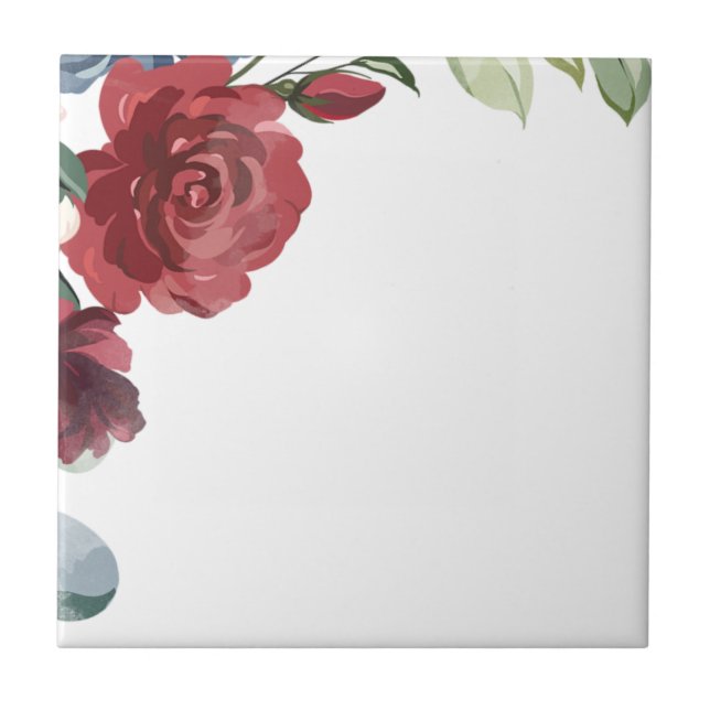 Burgundy Floral Modern Greenery Tile (Front)