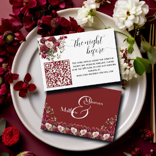 Burgundy Floral Modern QR Code The Night Before Enclosure Card
